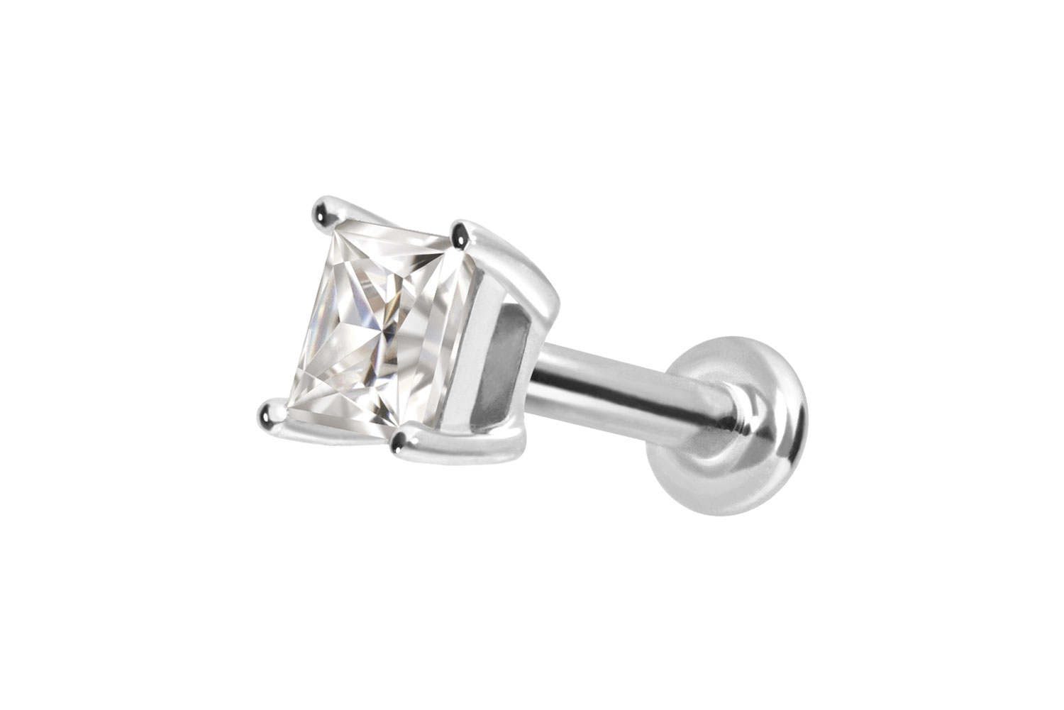 14 Karat Gold Labret Piercing mit Push Fit MOISSANIT-QUADRAT